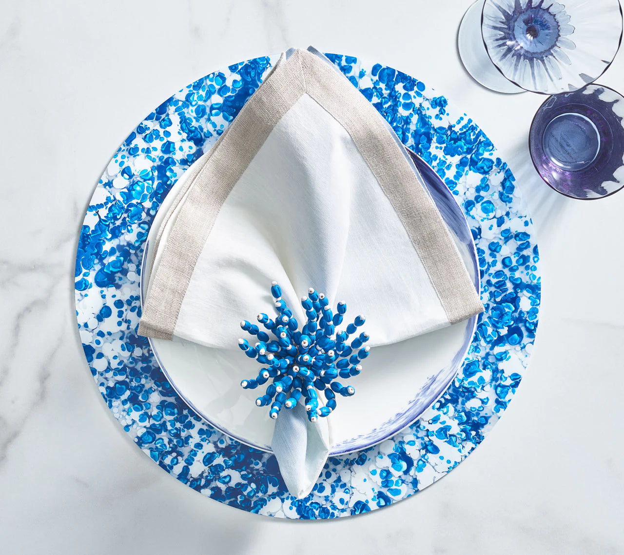 Reed Napkin Ring in Blue & White, Set of 4