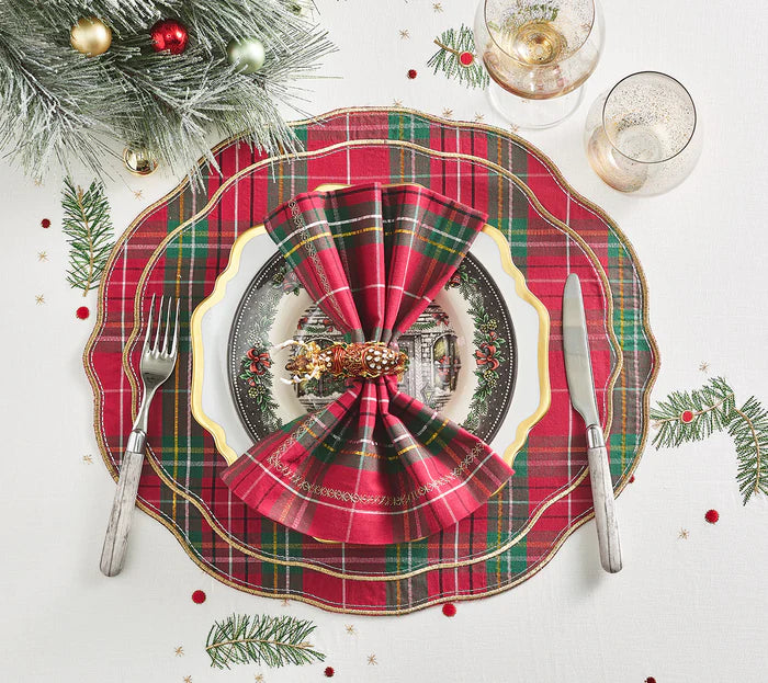 Kim Seybert Trad Plaid Placemat in Red, Green & Gold, Set of 4
