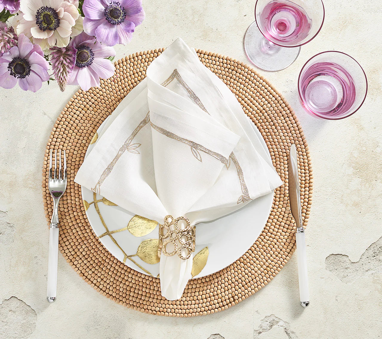 Bamboo Napkin in White, Gold & Silver, Set of 4