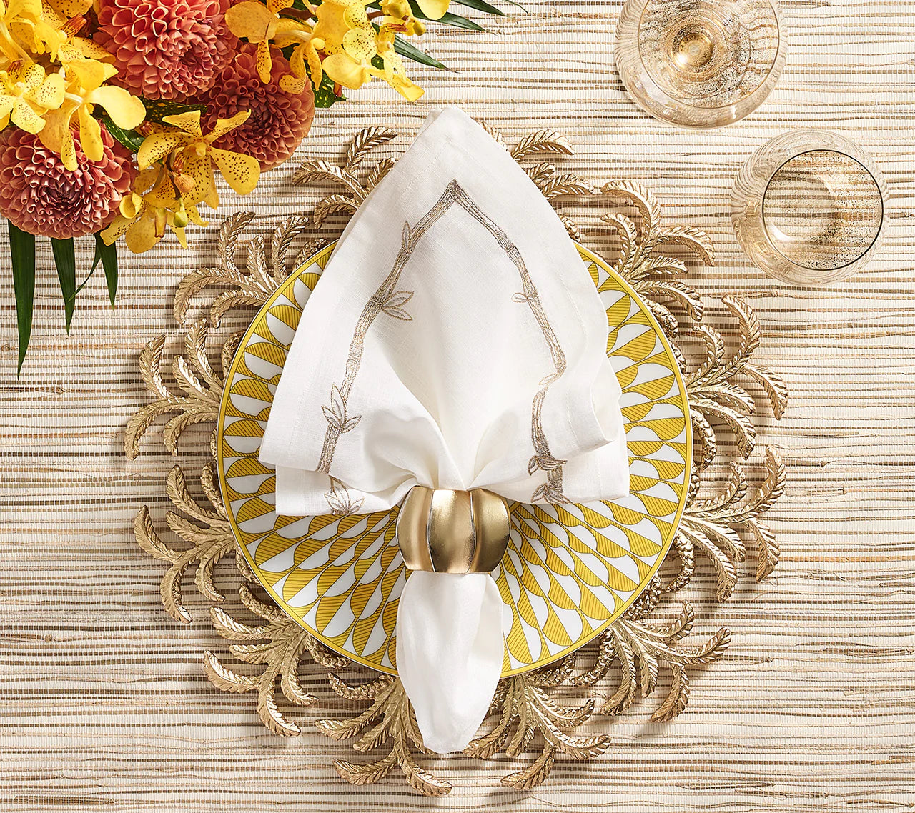 Bamboo Napkin in White, Gold & Silver, Set of 4