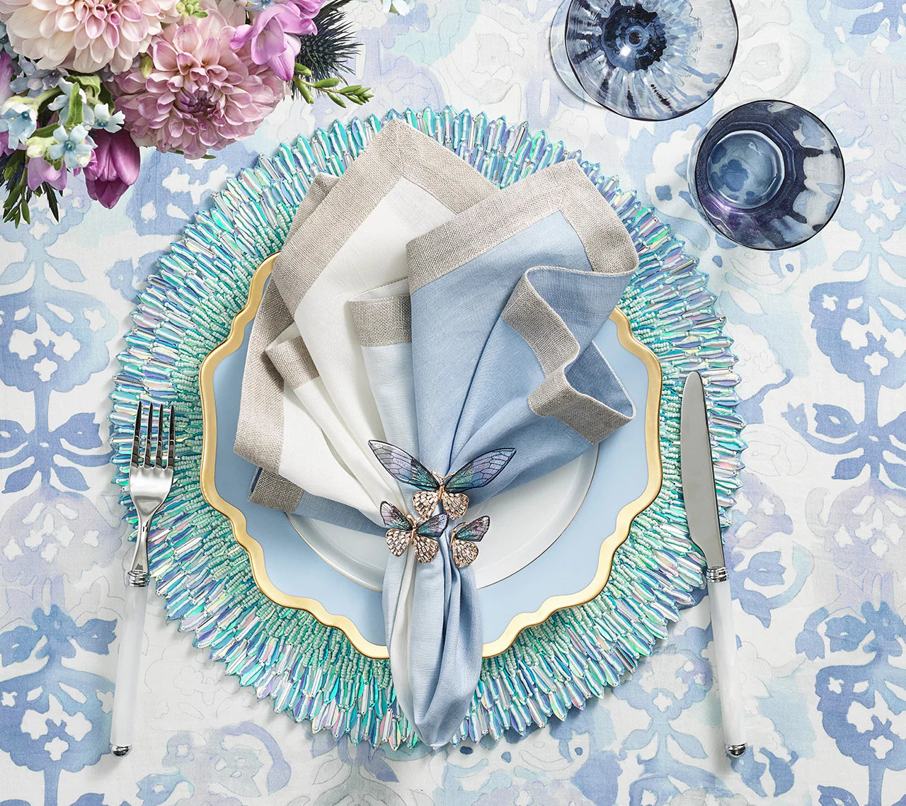 Ray Placemat in Periwinkle & Seafoam, Set of 2