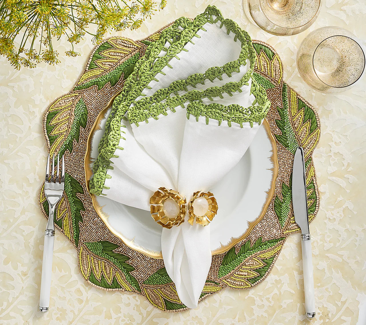 Winding Vines Placemat in Green & Gold, Set of 2