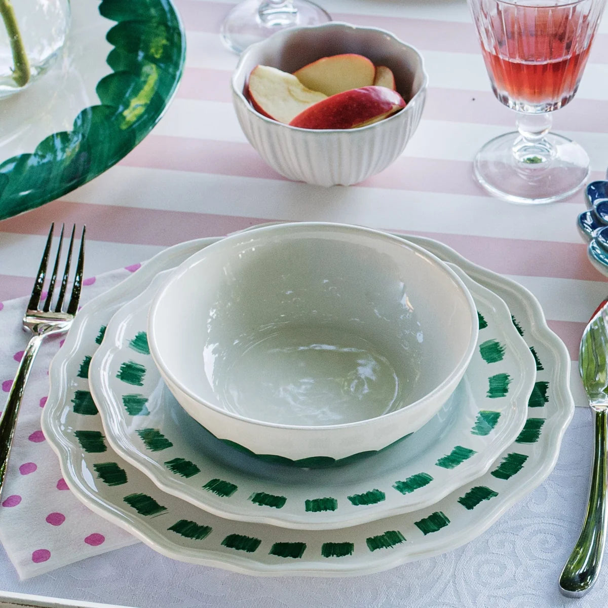 Lisbon Green Stitch Dinner Plate