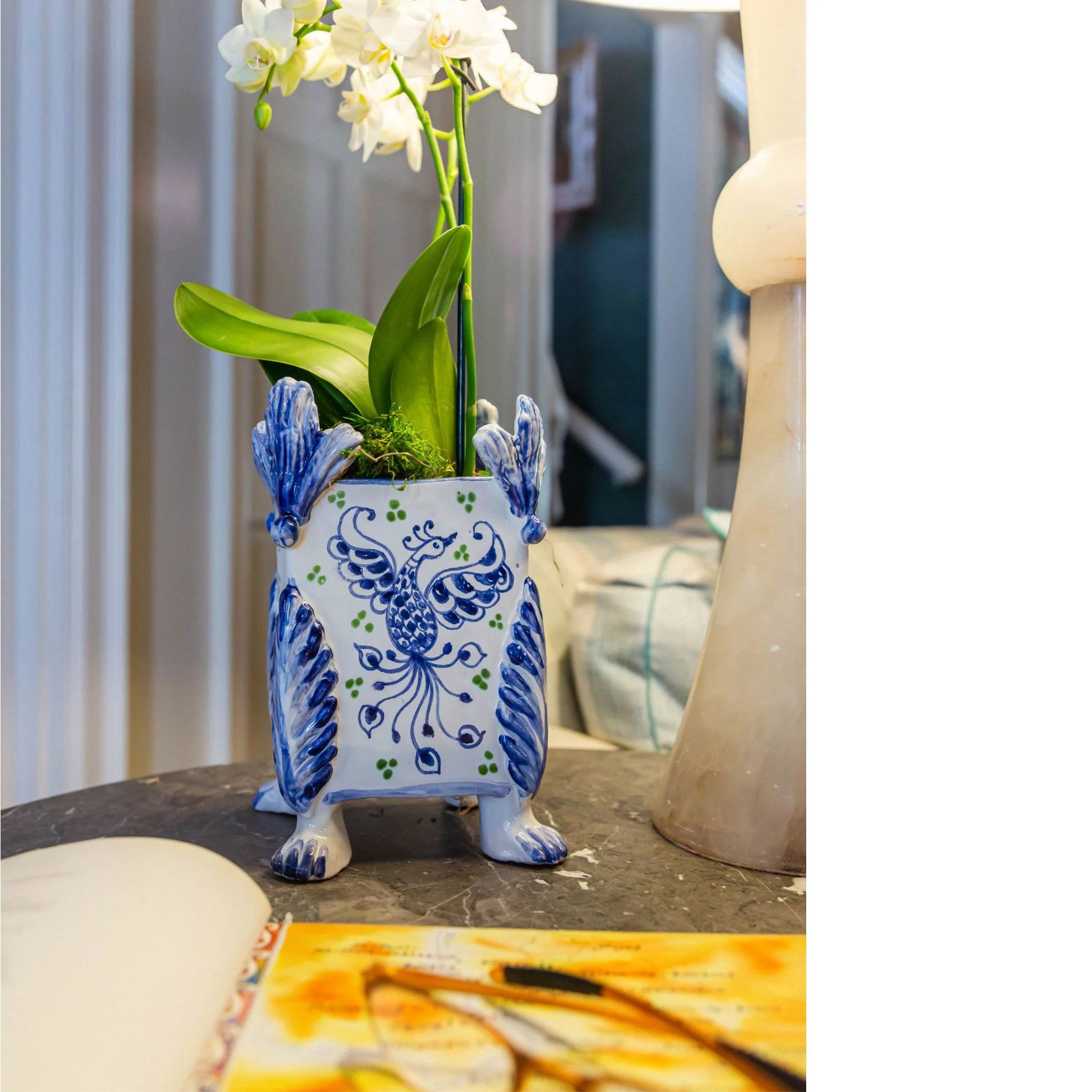 Garden Party Cachepot with Blue Phoenix