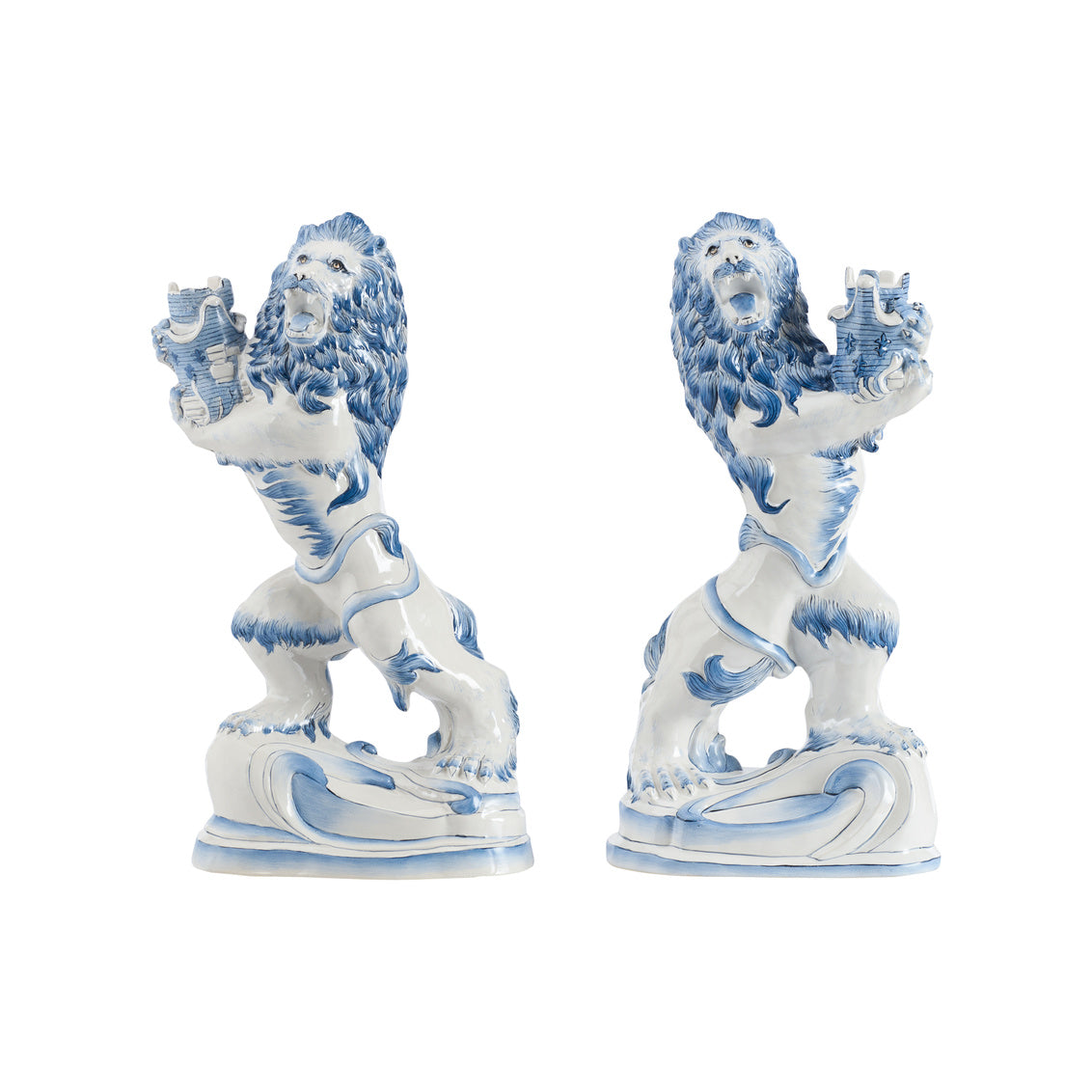 Faience Lions, Pair
