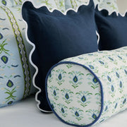 Rosemary White with Navy Piping Round Bolster Pillow