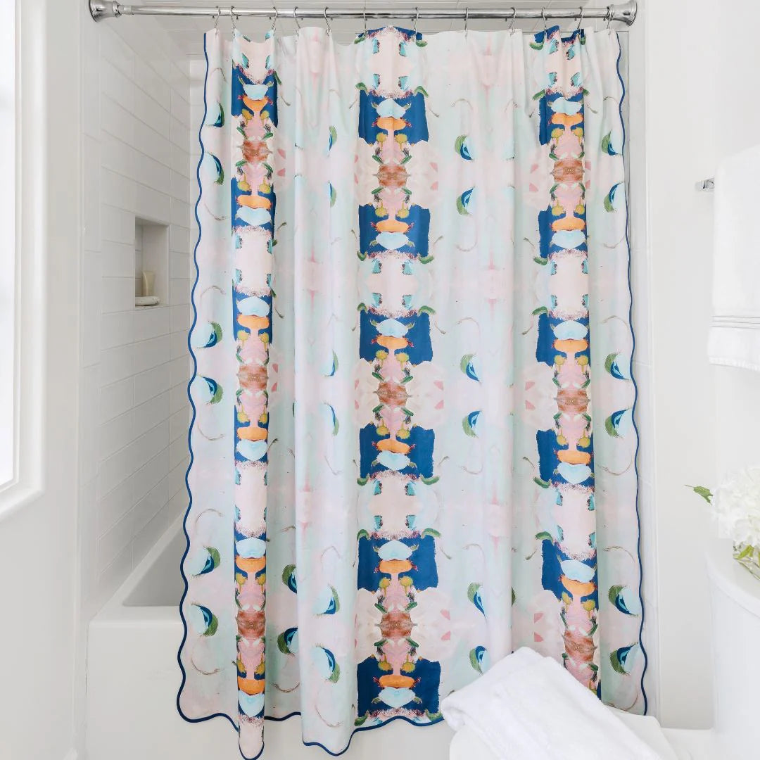 Monet's Garden Navy Scalloped Shower Curtain