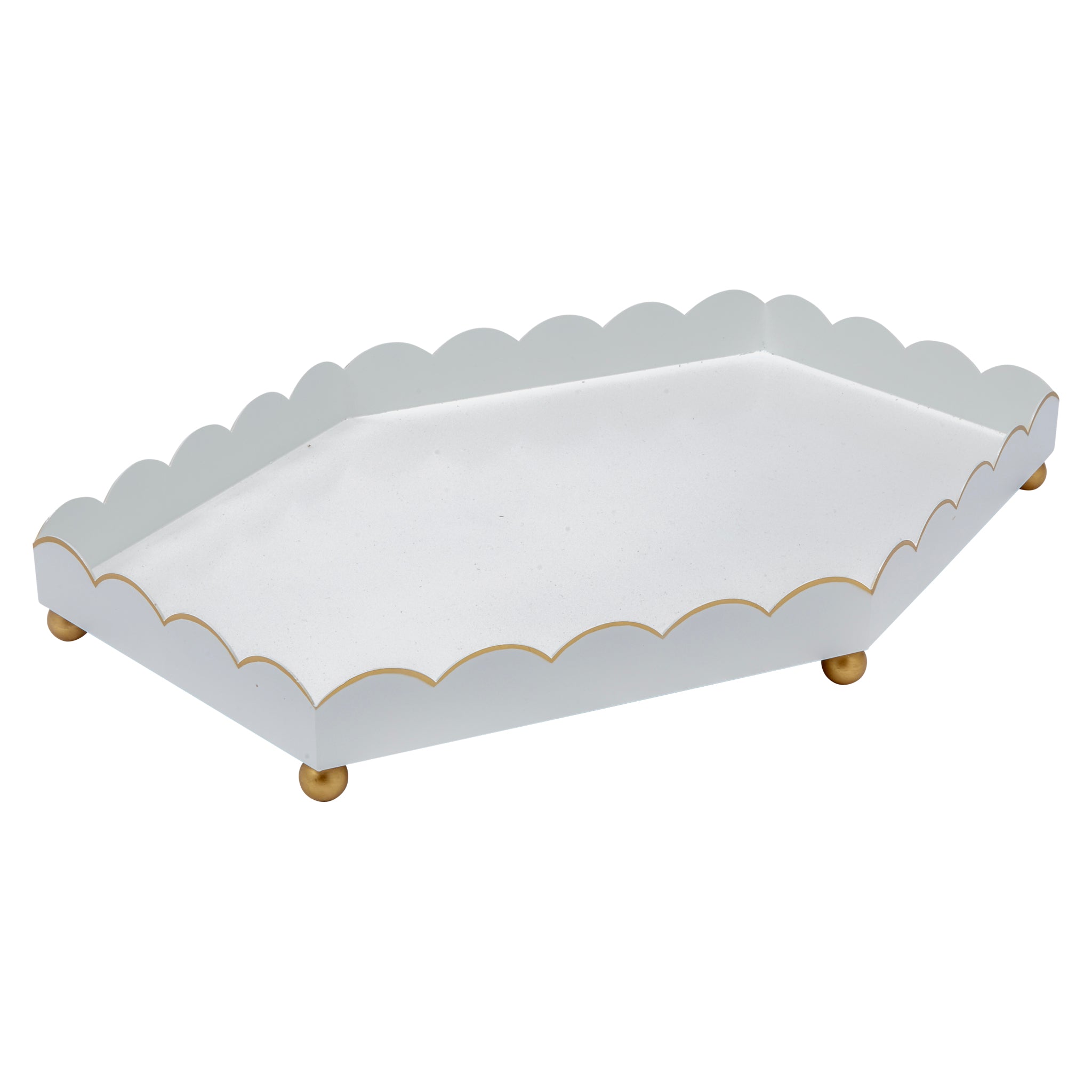 White & Gold Scallped Metal Tray
