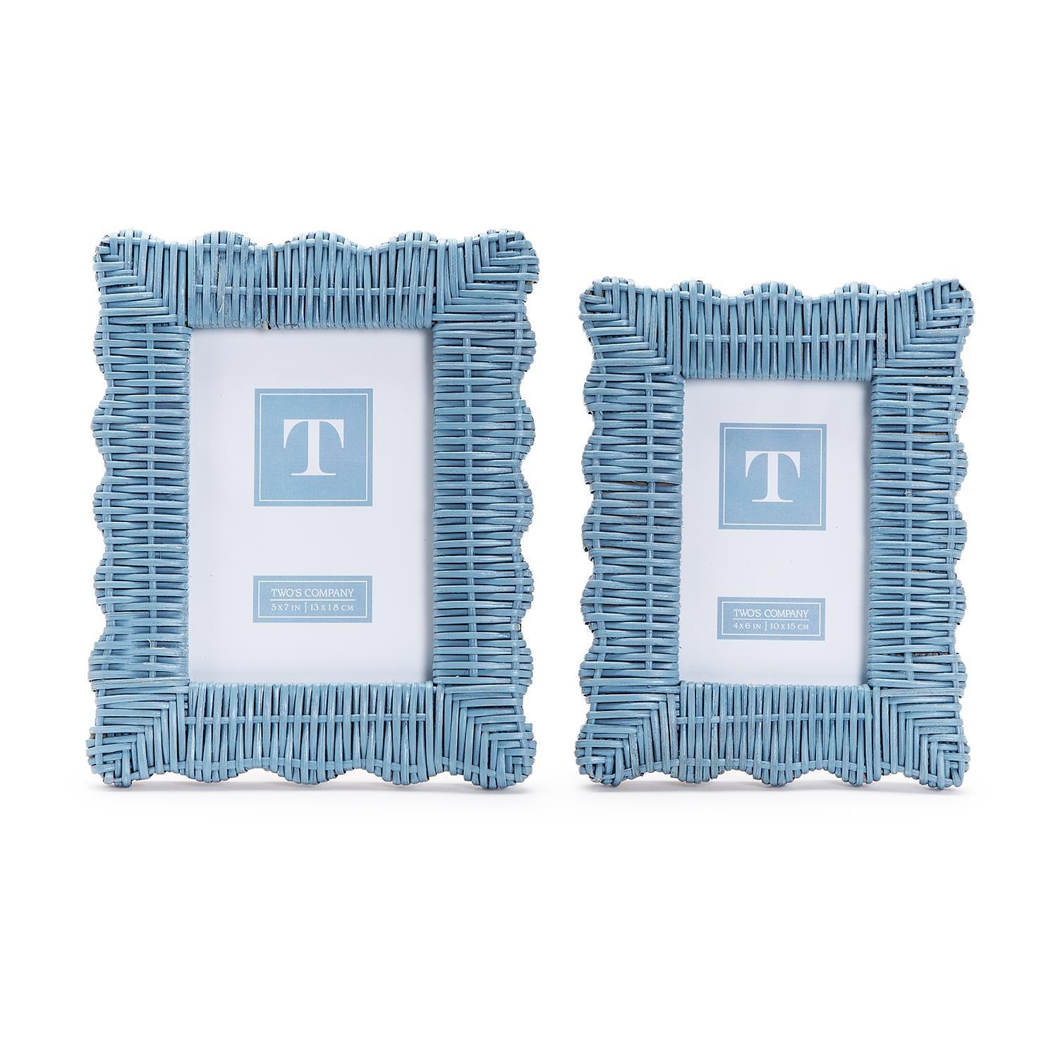French Blue Wicker Weave Scalloped Photo Frame