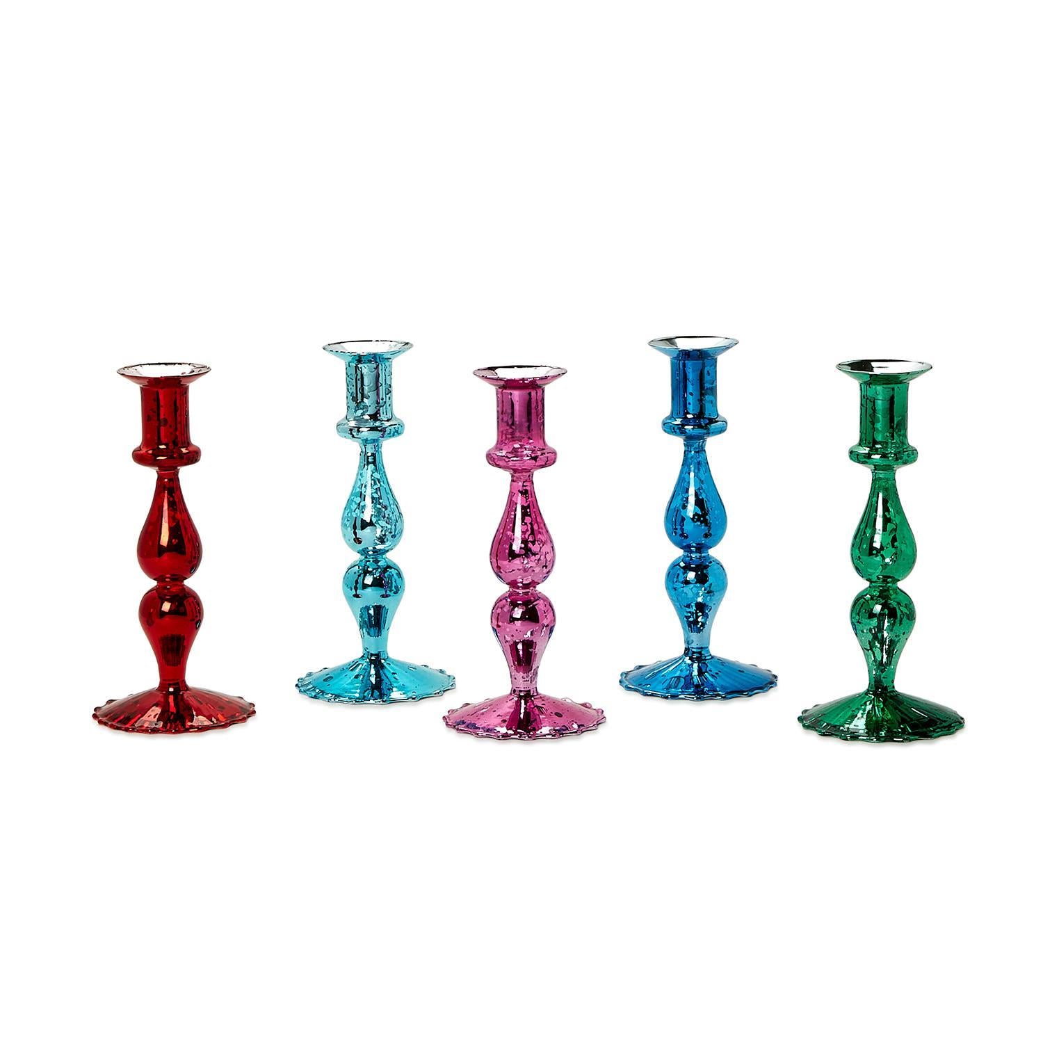 Mercury Glass Candlesticks, Set of 5 Asst