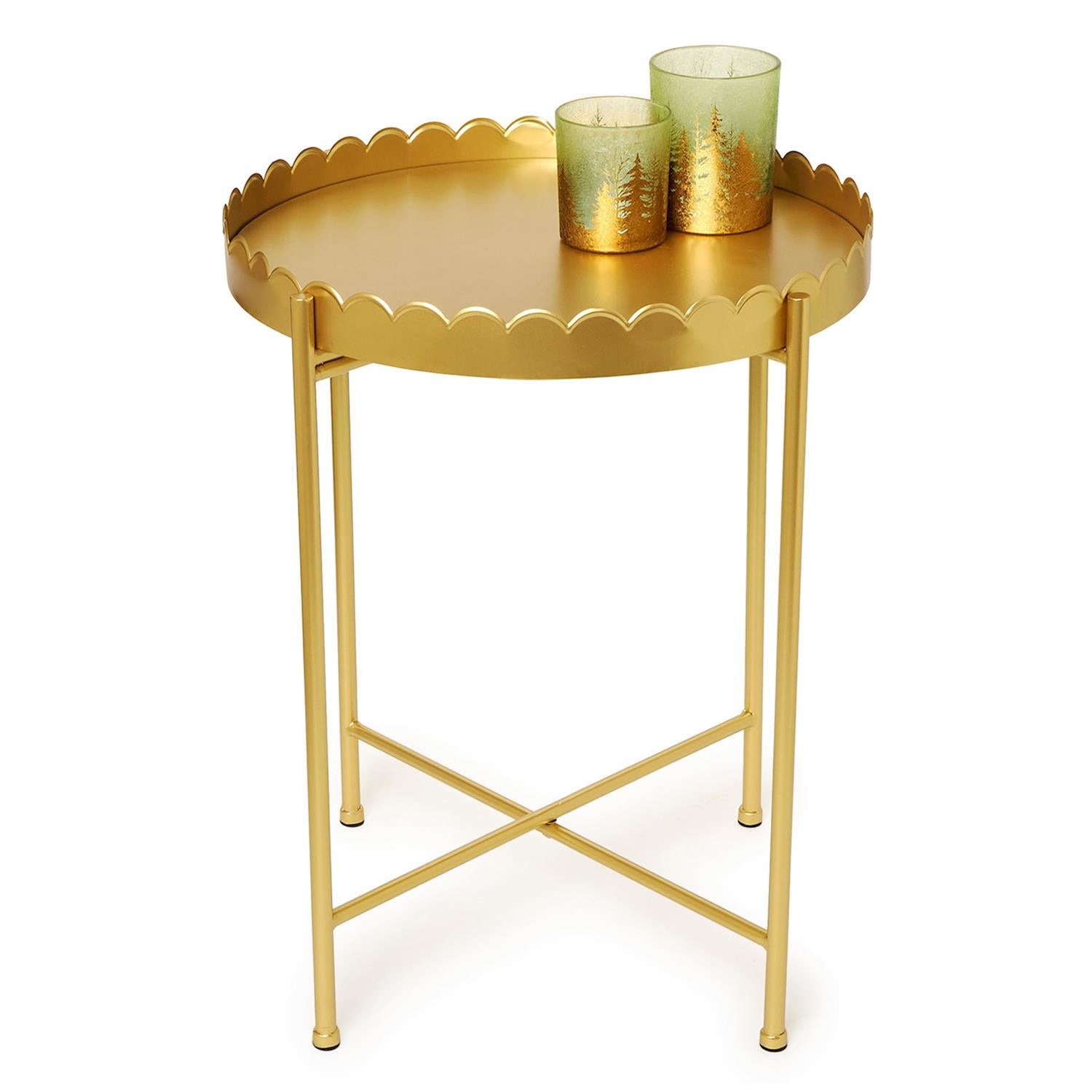 Gold Scalloped Edge Round Accent Table