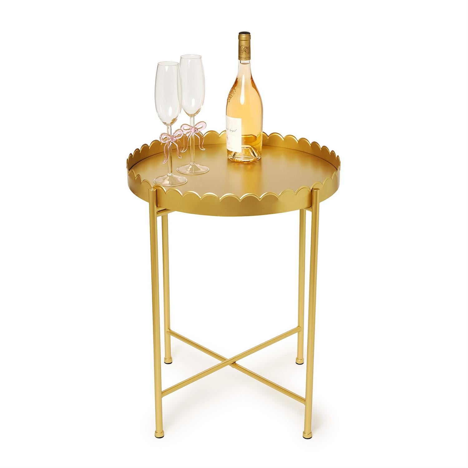 Gold Scalloped Edge Round Accent Table