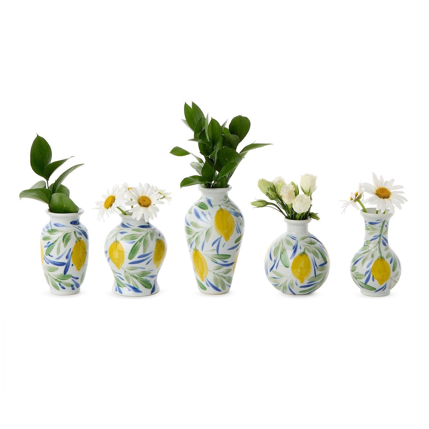 Porcelain Lemon Grove Mini Vases, Set of 5 Asst