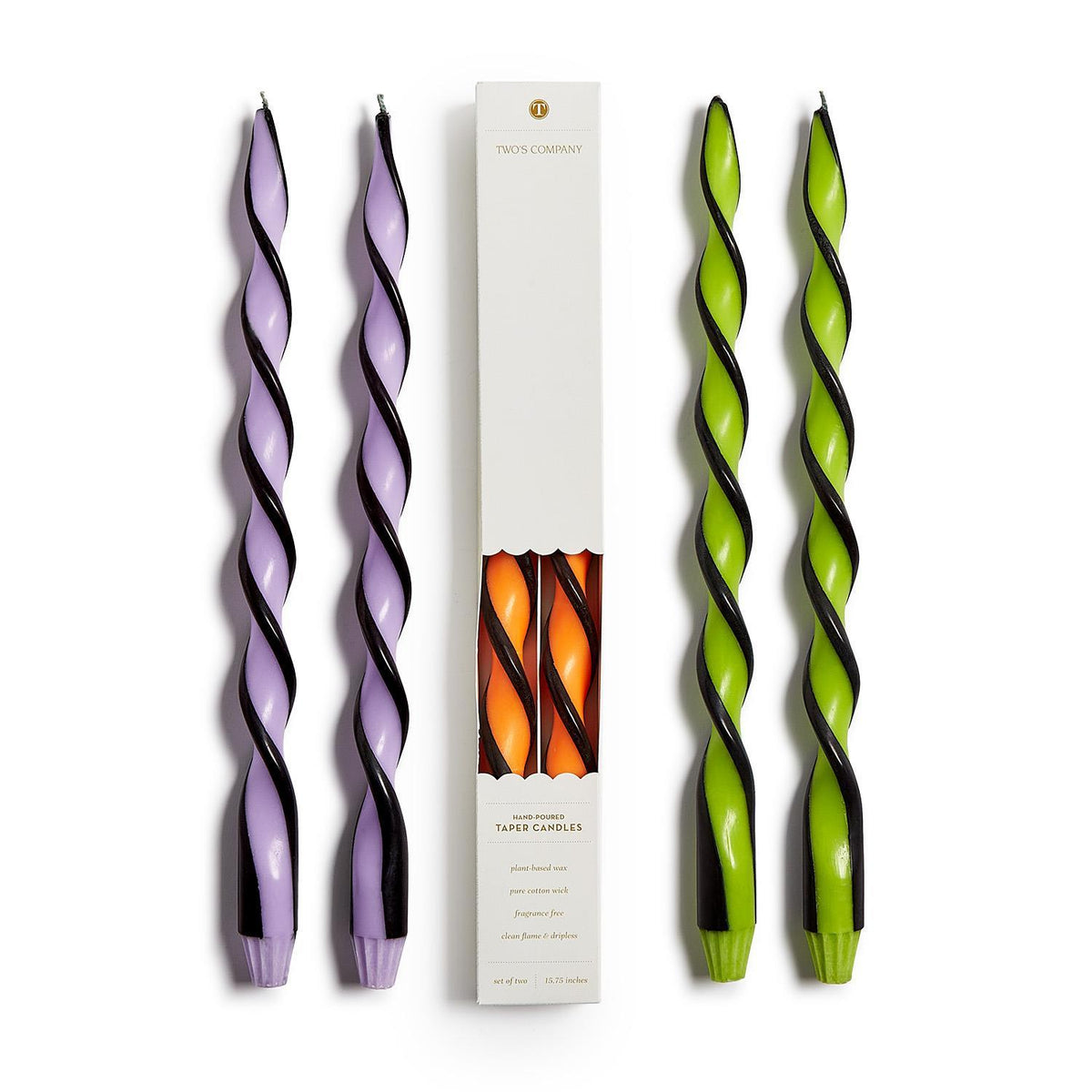 Black Ribbon Twisted Taper Candles, Set of 2