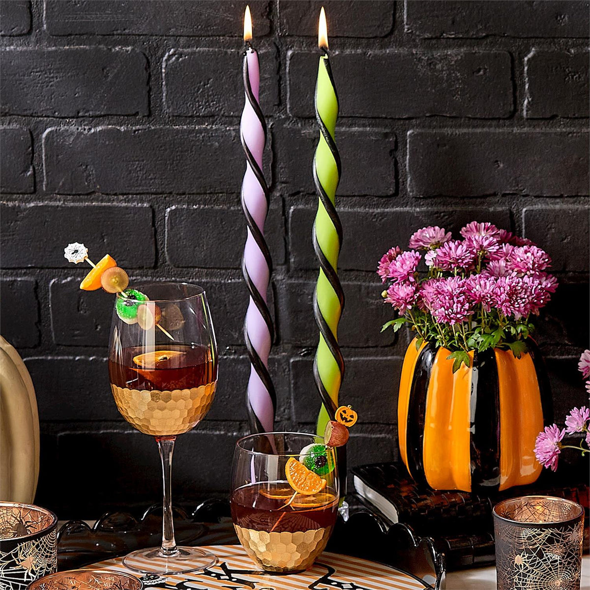 Black Ribbon Twisted Taper Candles, Set of 2