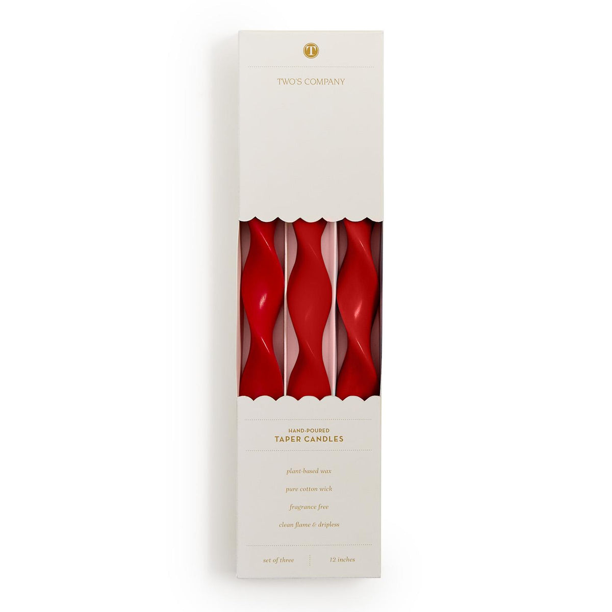 12" Twist Taper Red Candles, Set of 3