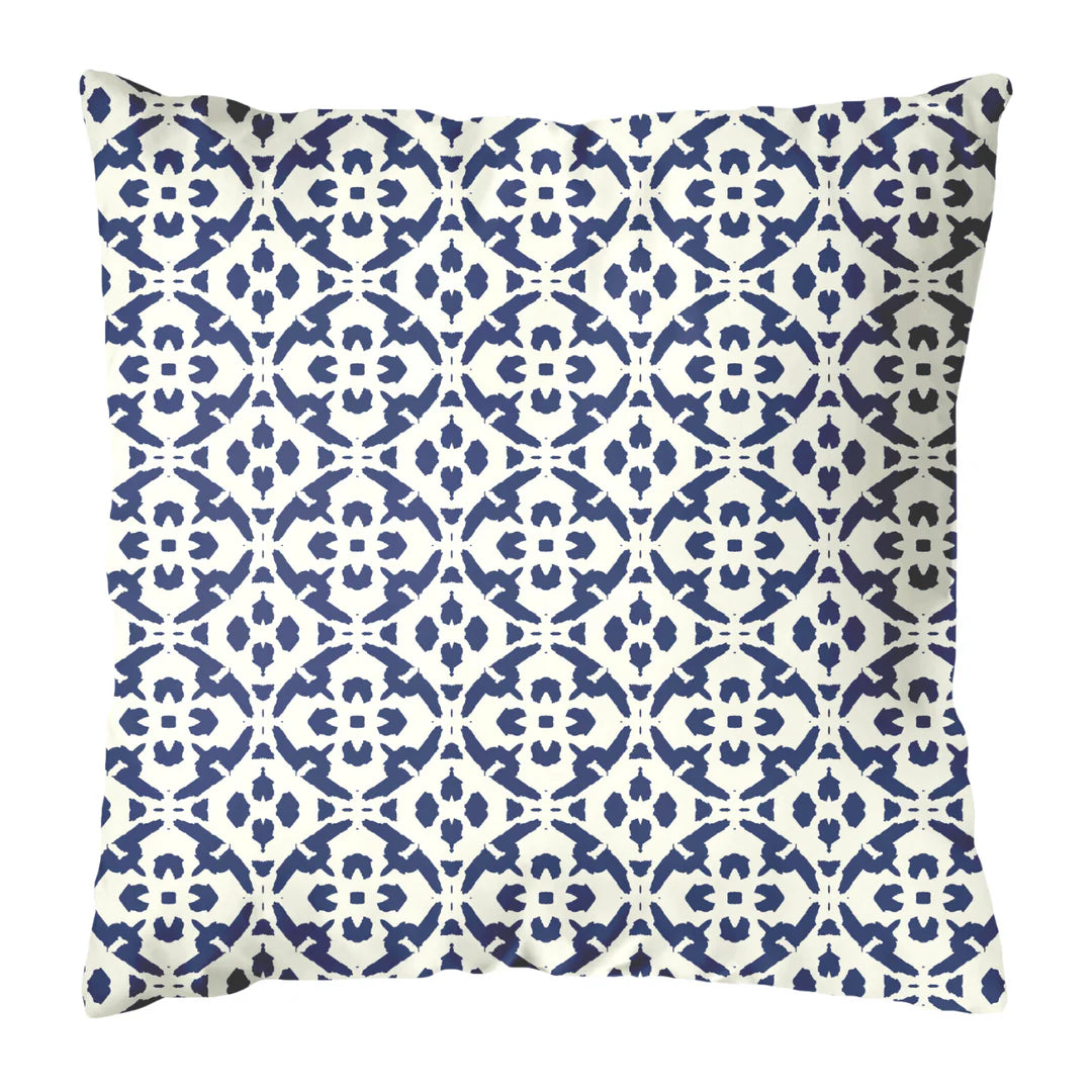 Porto Tiles Navy Outdoor Pillow, 22"