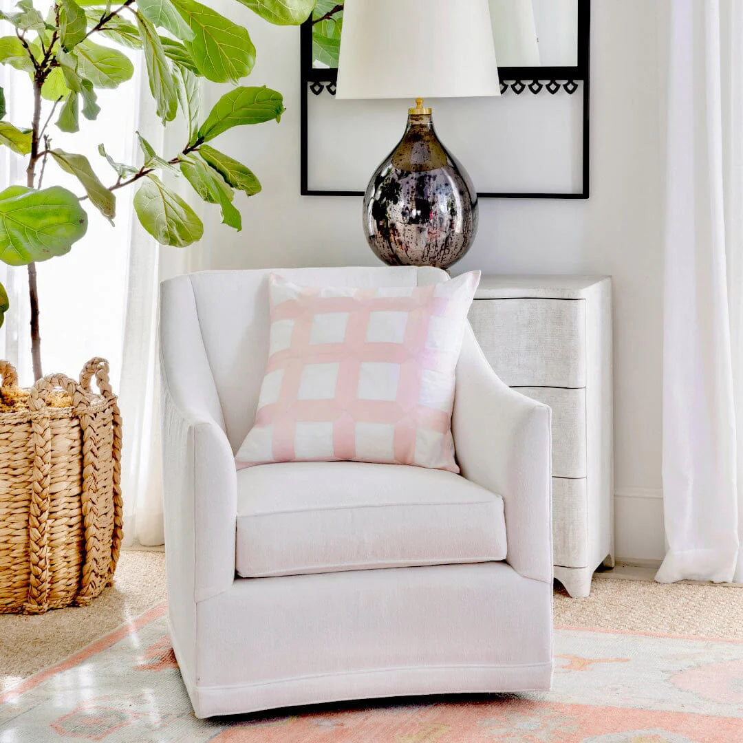 Pink Embroidered Square Lattice Pillow