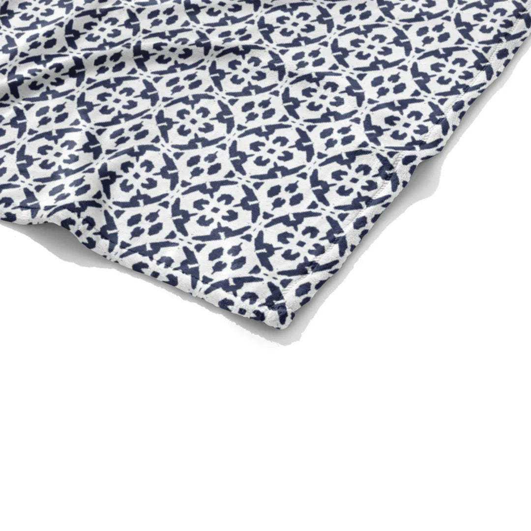 Porto Tiles Navy Fleece Blanket