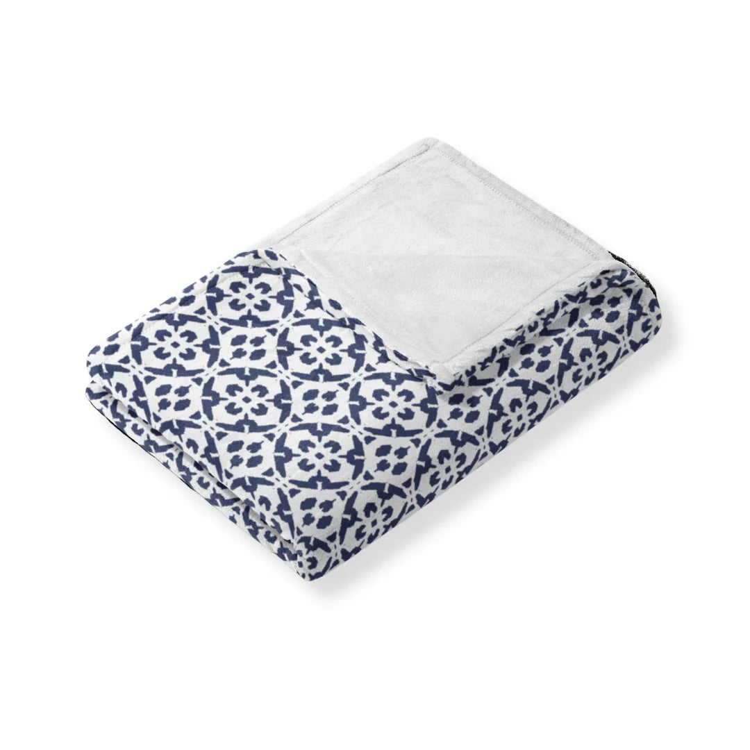 Porto Tiles Navy Fleece Blanket