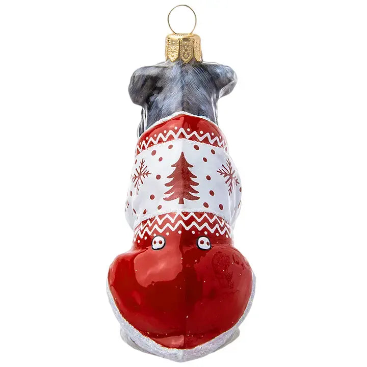 Gray Schnauzer in Reindeer Pajamas Ornament