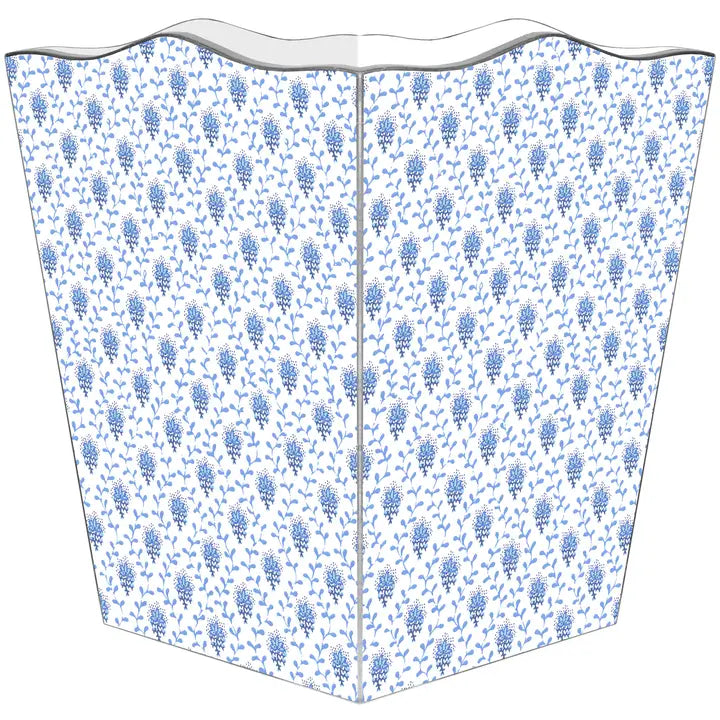 Blue Provencial Print Wastepaper Basket, Wood
