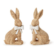 Wicker Weave Pattern Easter Bunnies with Bow, Set of 2