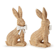 Wicker Weave Pattern Easter Bunnies with Bow, Set of 2