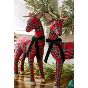 Holiday Tartan Deer with Velvet Bow and Glitter Accents, Set of 2