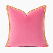 Hot Pink Velvet Pillow with Orange Embroidery