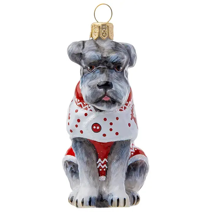 Gray Schnauzer in Reindeer Pajamas Ornament