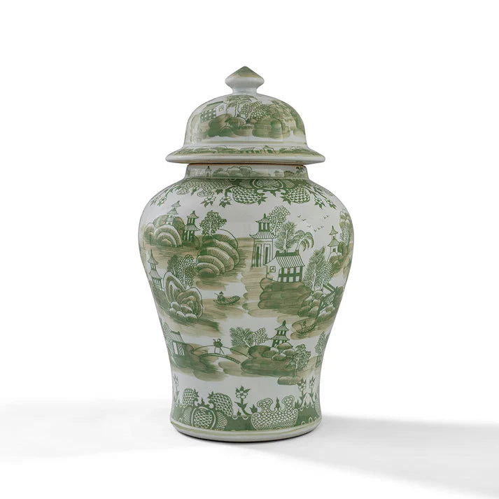 Green Willow Porcelain Jar