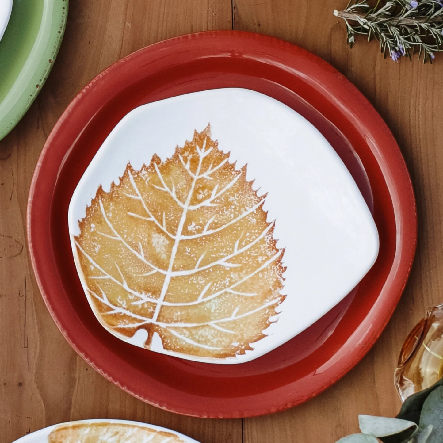 Vietri Autunno Birch Leaf Salad Plate