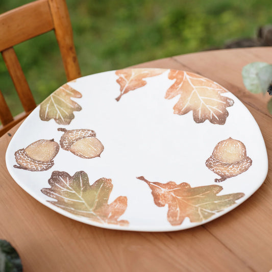 Vietri Autunno Acorns and White Oak Oblong Platter