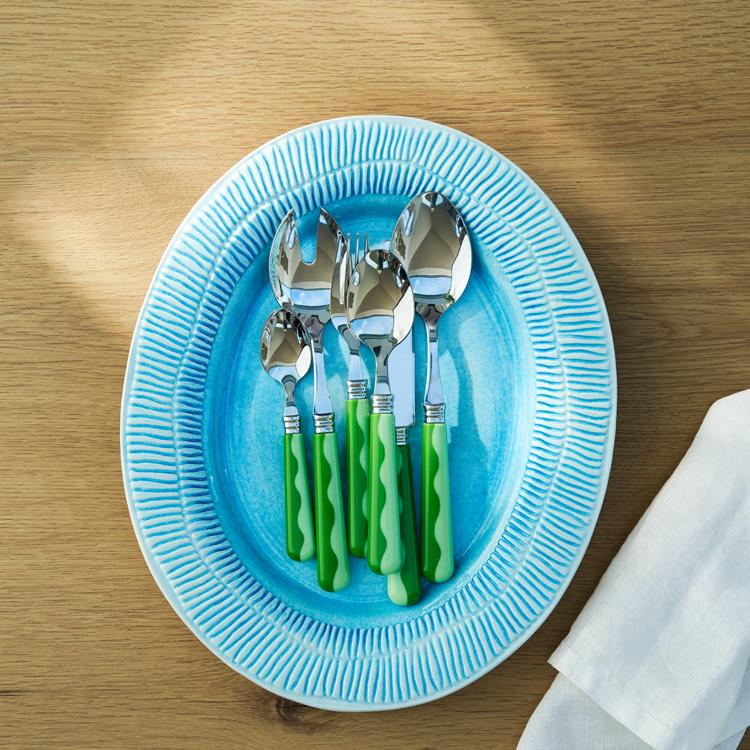 Leaf & Apple Green Wave Cutlery (16‑Piece Set)