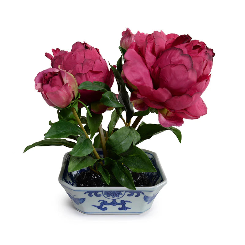 Peony Cutting in Blue & White Porcelain Dish, 10"