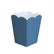 Denim & White Scalloped Lacquer Wastebasket