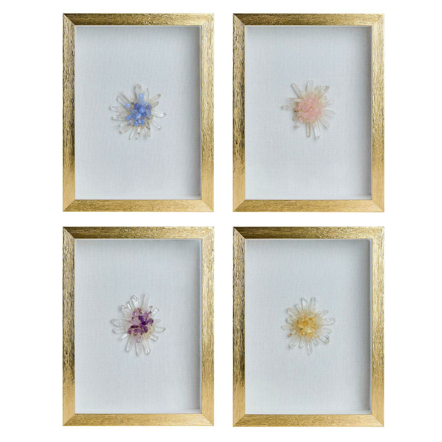 Crystal Flower Shadow Box Wall Art, Set of 4 Asst