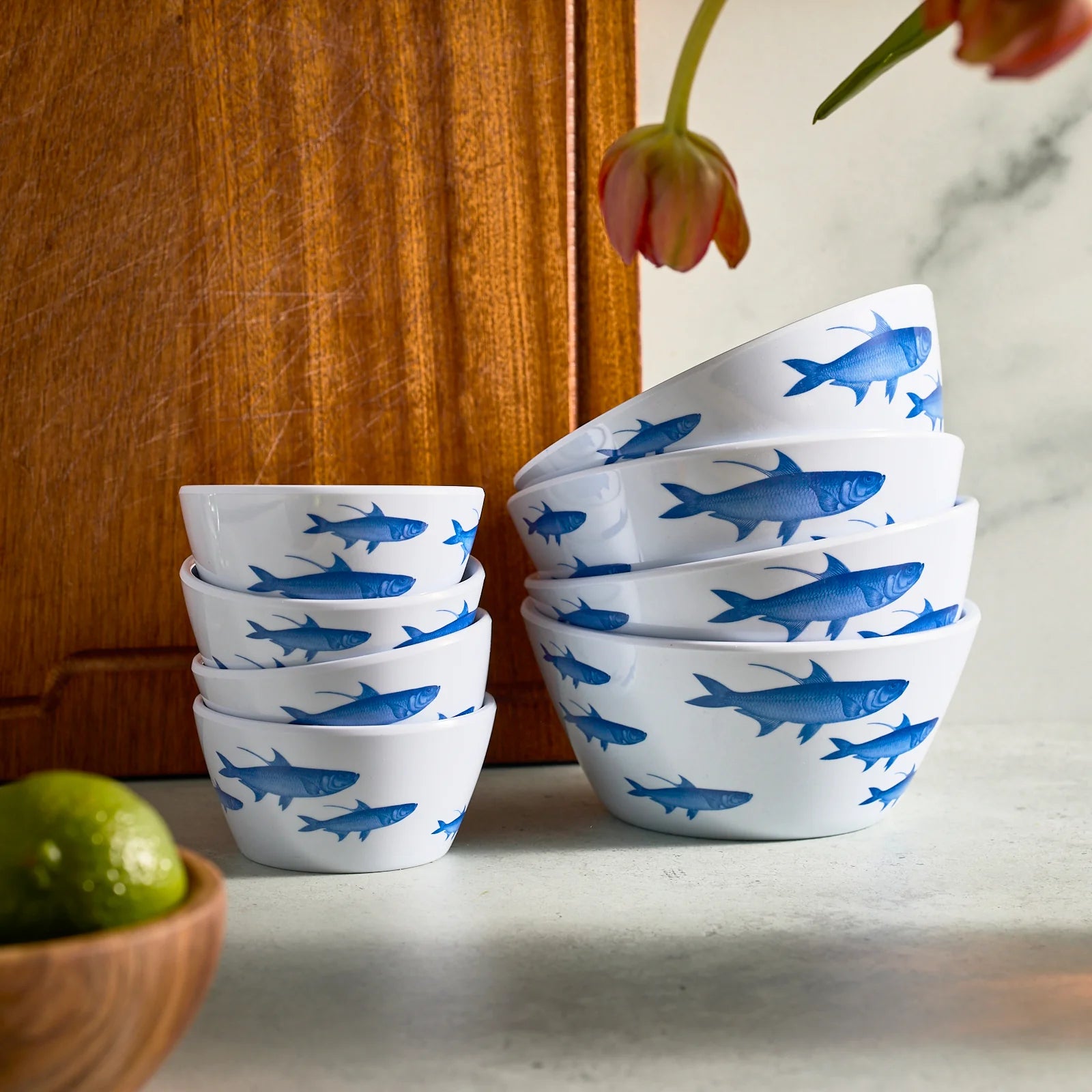 School of Fish Melamine Snack Bowls, Set of 4