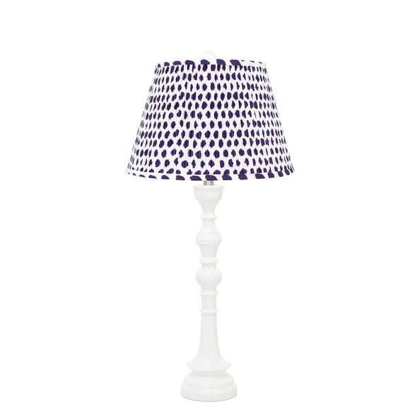 White Spindle Table Lamp with Pleated Soft Hardback Shade
