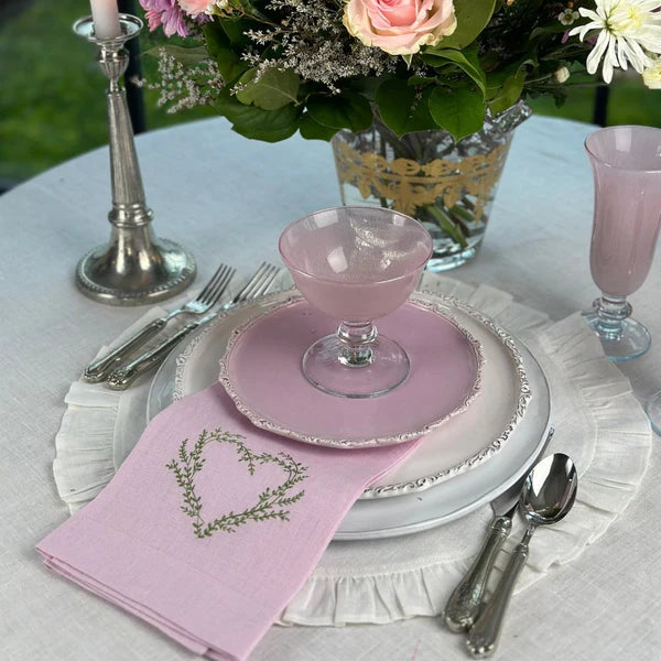 Vineyard Heart Pink Linen Tri-Fold Napkin, Set of 4