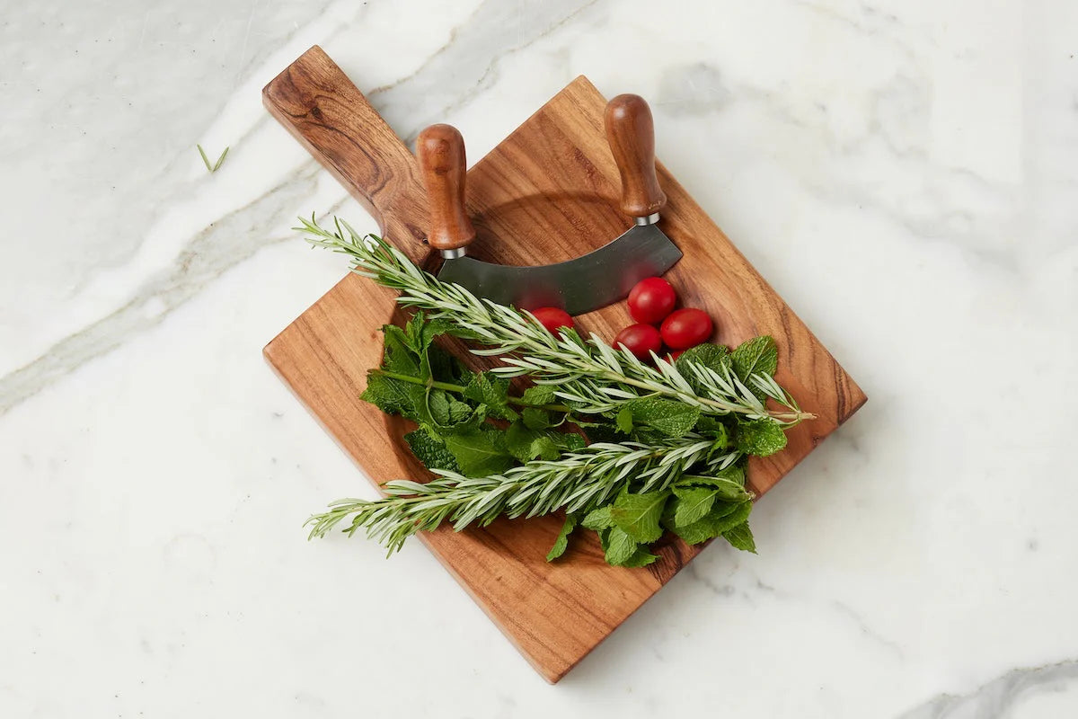 French Cutting Board Bowl with Mezzaluna Set, Small