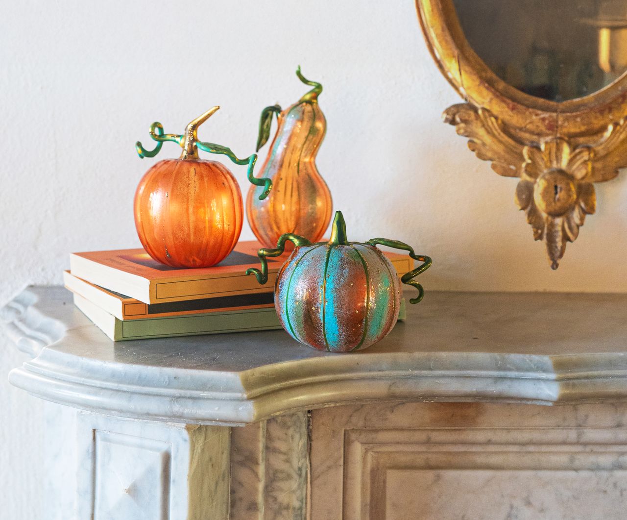 Pumpkins Figural Amber Glass Gourd