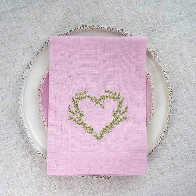 Vineyard Heart Pink Linen Tri-Fold Napkin, Set of 4