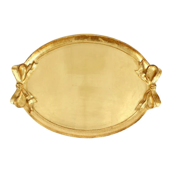 Florentine Wooden Accessories Gold Bow Handled Oval Tray