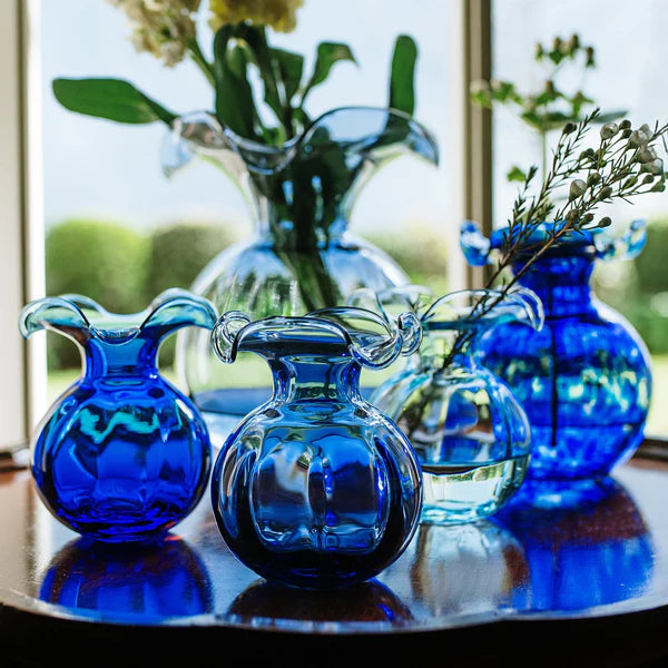 Hibiscus Glass Indigo Medium Fluted Vase