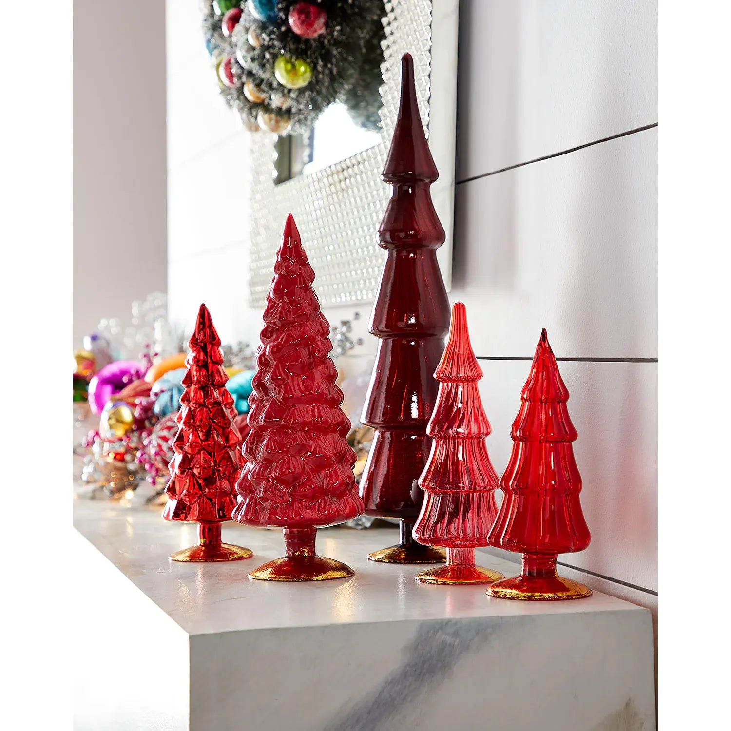 Red Hue Trees, Set of 5 Asst
