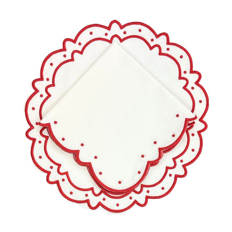 Studio Collection - Linen: Ava Napkins - White/Red, Set of 4