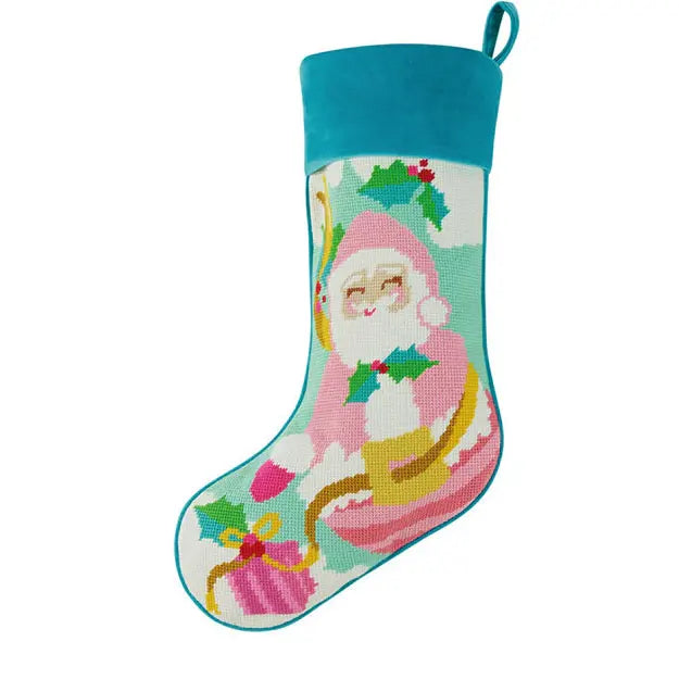 Papa Noel Embroidered Needlepoint Stocking