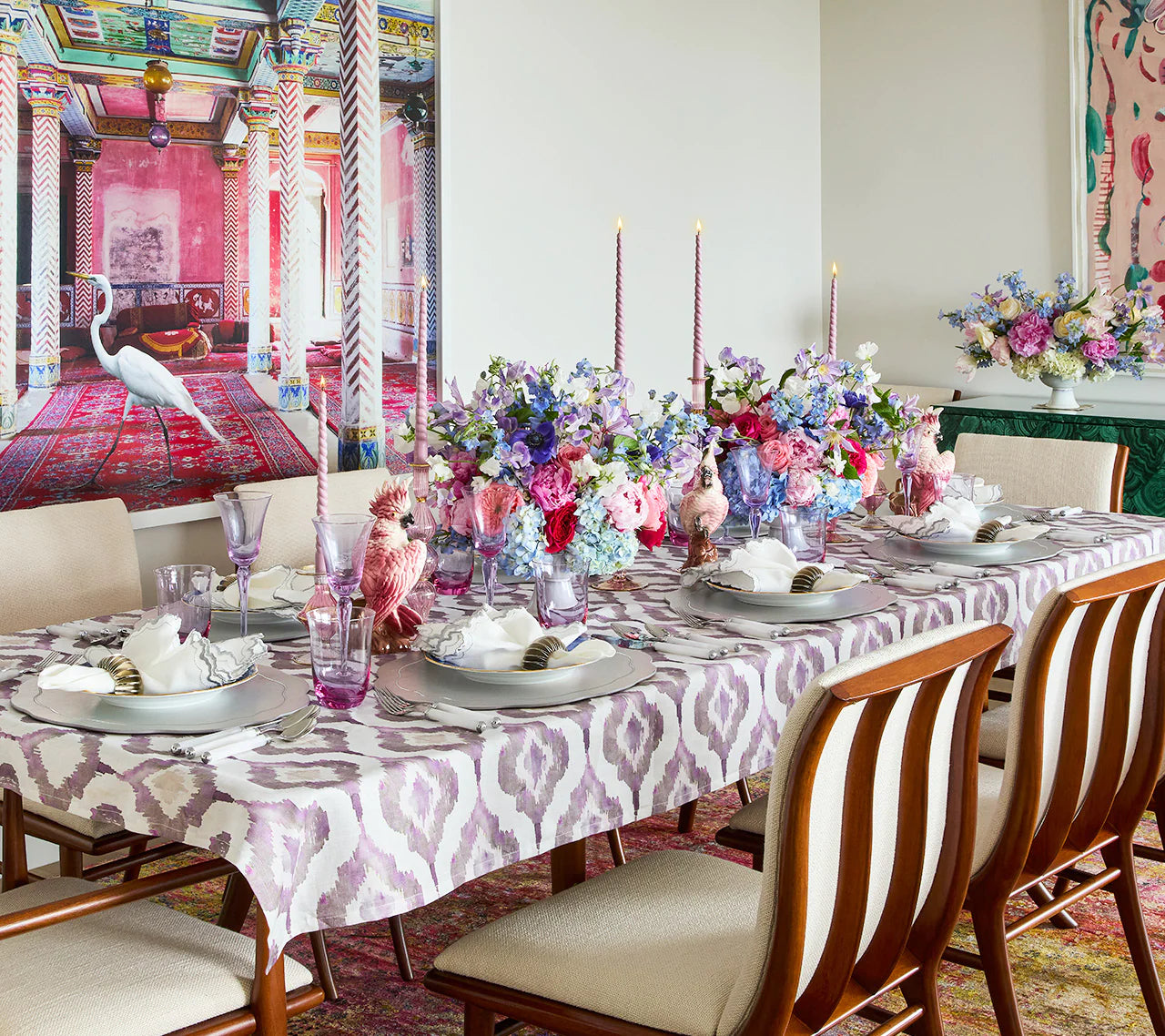 Kim Seybert Watercolor Ikat Tablecloth - Gray & Lilac